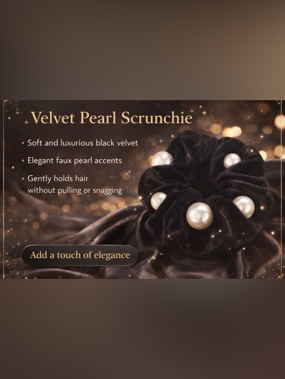 Black Velvet with Faux Pearls Scrunchie